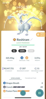Pokemon Trade GO - Reshiram 3Moveset Maxed Level 50 - Best PVP Master