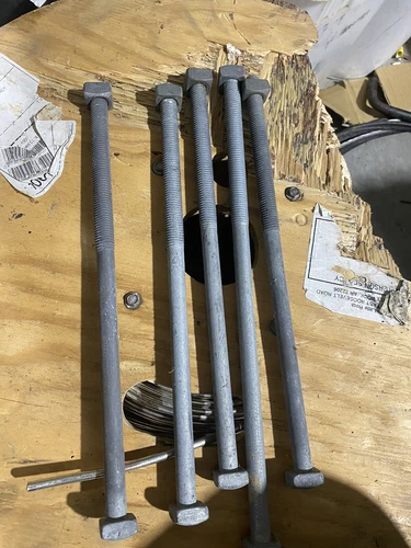 Lot Of 5-Hot Dipped Galvanized Square Head 5/8” X 14” Bolts With Nuts