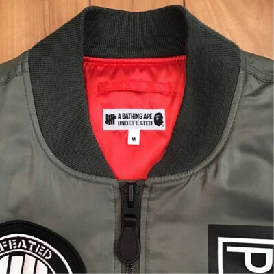 BAPE × undefeated MA-1 bomber jacket Gun logo Khaki A Bathing Ape Size M