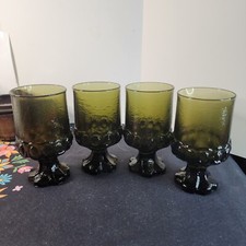 Tiffin Franciscan Madeira 5 1/2" Footed Tall Water Glass Olive Green Lot Of 4