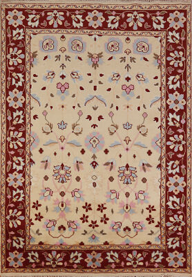Handmade Wool Floral Ziegler Indian Rug 5x7 Beige Wool Hand-knotted Carpet