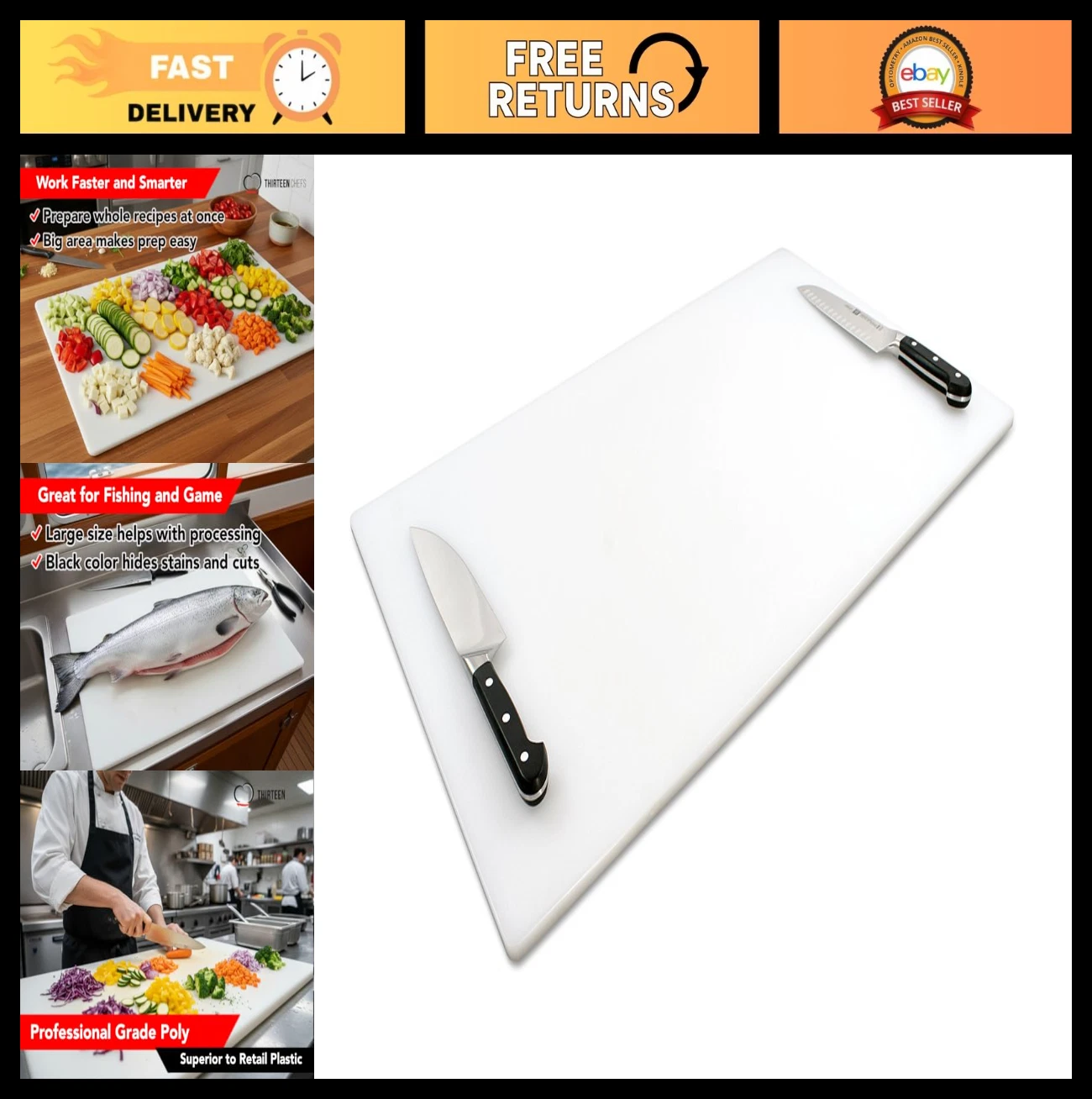 Extra Large 30x18 Inch Cutting Board for Meats, Game & Fish - 1/2" Thick HDPP Pl
