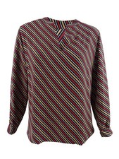 Anne Klein Women's Striped Blouse XXL, Titian Red/Vicuna Combo 093487875766