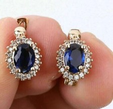 3Ct Lab-Created Sapphire Halo  Diamond Stud Earrings 14k Yellow Gold Finish