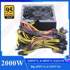 2000W Modular Power Supply For 6 GPU Rig Coin Mining Miner 95 Gold 160V-240V