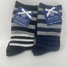 2x Winter Essentials Terry Lined Socks Size 4-10  (2 Pairs Total )
