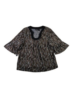 Maggie Barnes Abstract Print Blouse Top 1X 18/20 Plus Black Brown Ruffle Sleeve