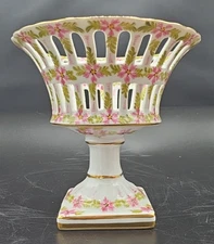 Royal Danube #1886 Pedestal Compote Reticulated Pink And Green Floral