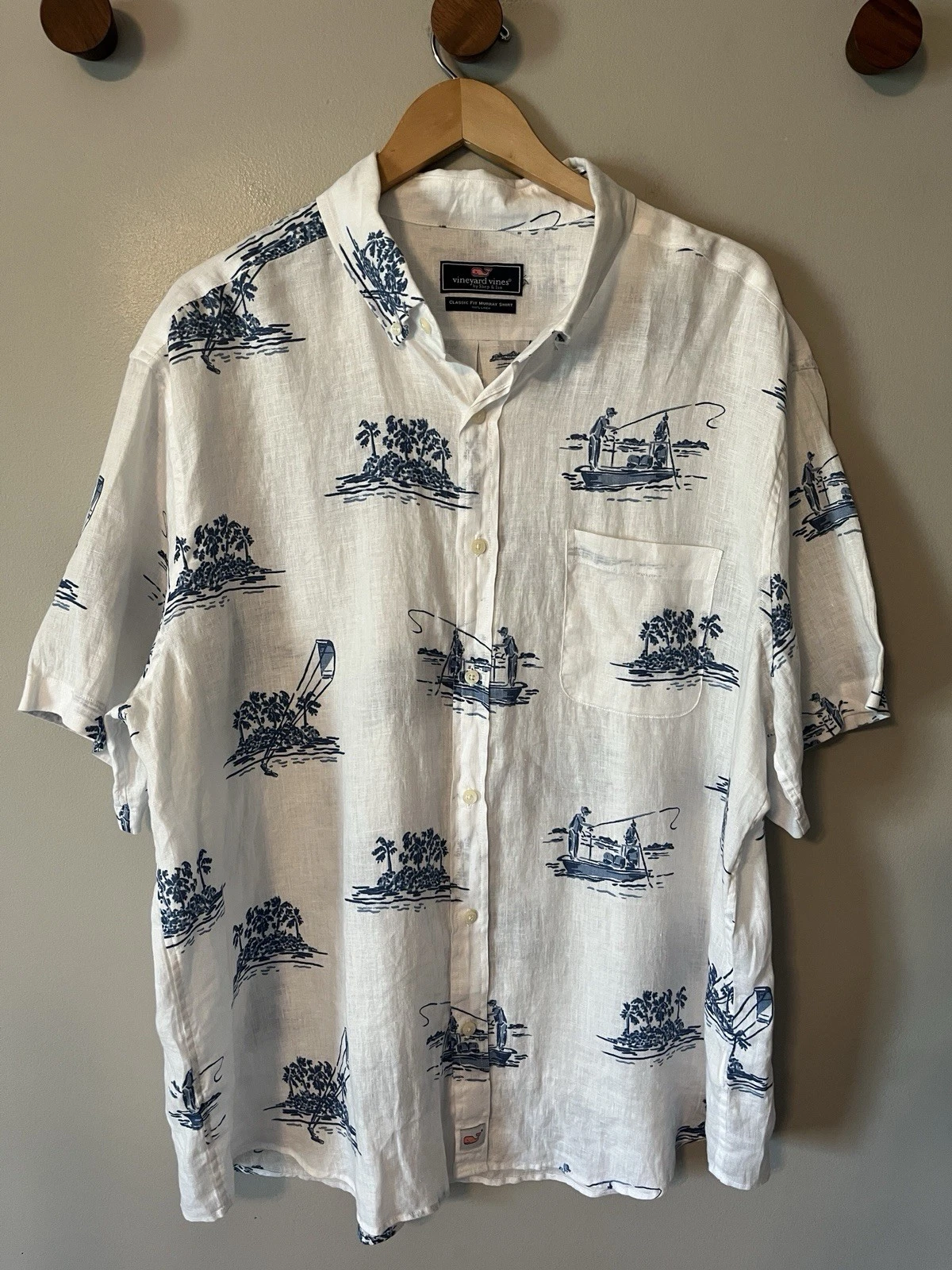 Vineyard Vines 100% Linen Classic Fit Murray Short Sleeve Shirt Men's 3X Fishing