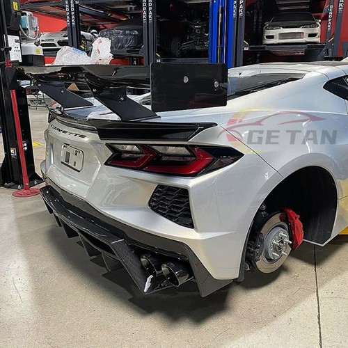 For 20-Up Corvette C8 Real Carbon Fiber Rear Trunk Lid High Wing Spoiler - Picture 2 of 7