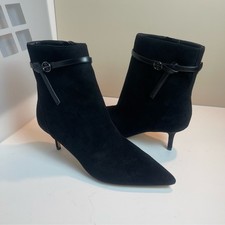 Nine West Ansell Glam Stiletto Kitten Heel Dress Ankle Boots Black Suede W 12