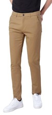 Mens Khaki Skinny Stretch Pants Slim Fit Tapered Trousers 34x32