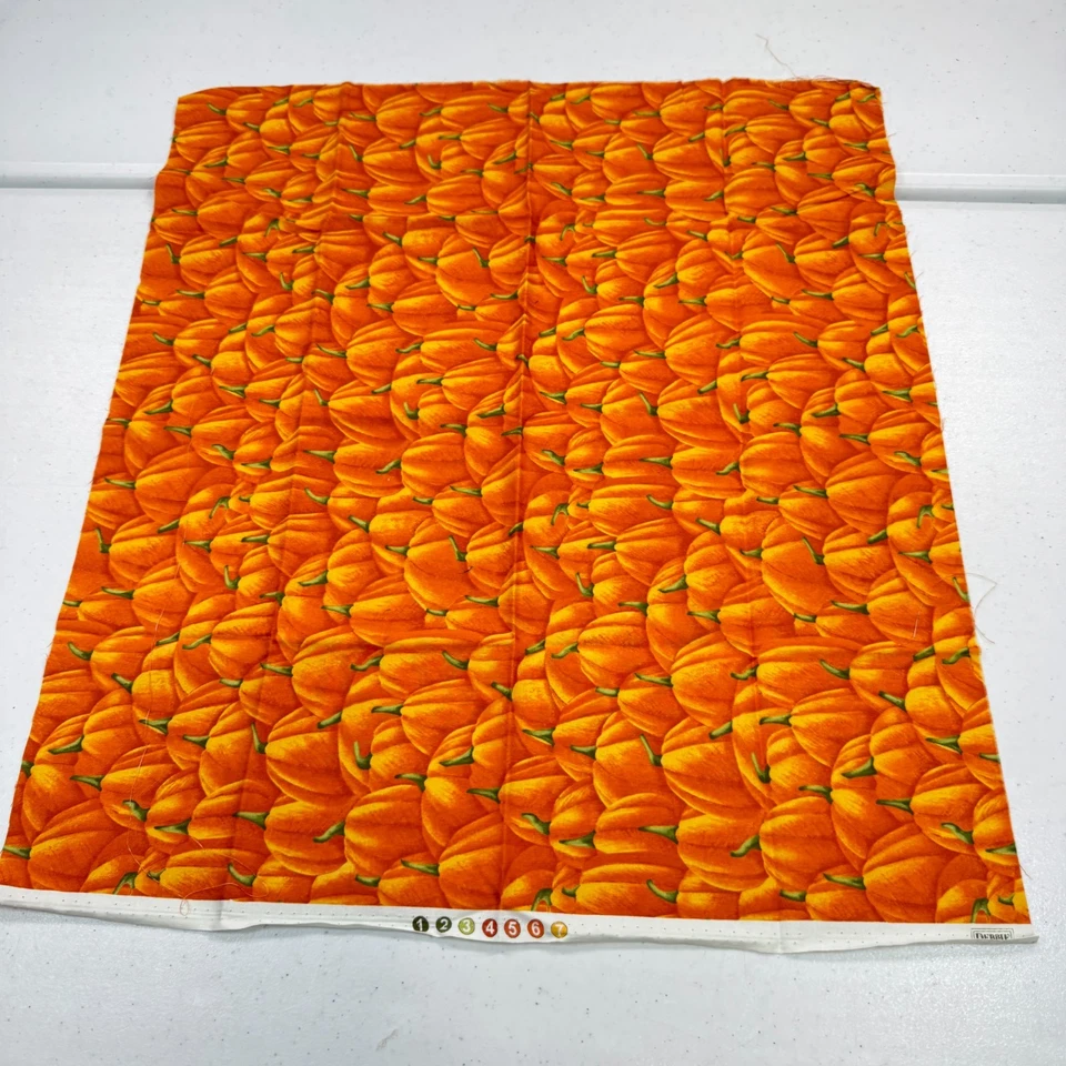 vintage debbie munn quilting fabric cotton orange pumpkins fall harvest 19x22 - Image 2 of 4