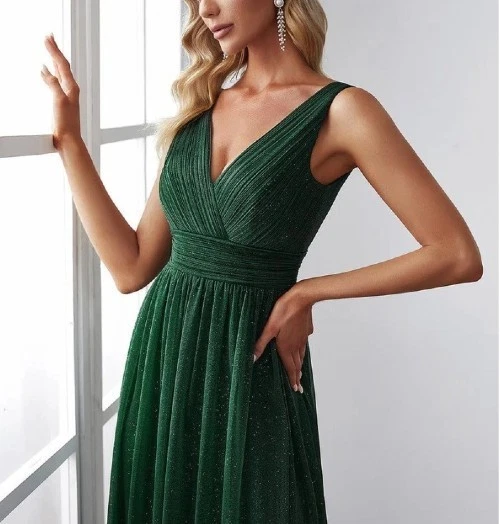 КОГДА-ЛИБО КРАСИВЫЙ ИЗУМРУД ЗЕЛЕНЫЙ МАКСИ ВЫПУСКНОГО ВЕЧЕРА РОЖДЕСТВЕНСКОЕ ПЛАТЬЕ РАЗМЕР 8 - 10 - Изображение 3 из 4