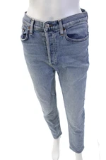 Re/Done Womens Cotton Straight Leg Slim Fit Button Fly Denim Jeans Blue Size 28