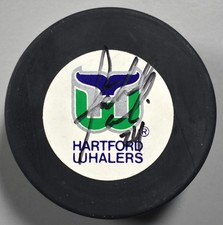 Patrick Poulin Signed Hartford Whalers Logo Hockey Puck Autograph Signature