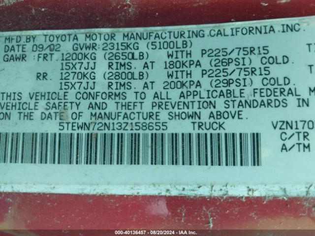 2003 TOYOTA TACOMA GAS FUEL TANK BARE 4x4 EXTENDED CAB - Image 3 of 4