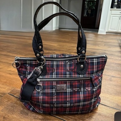 COACH F15467 Poppy Tartan Plaid Multi-color Glam Glitter Tote Bag