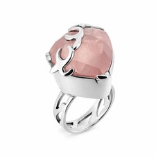 Sterling Silver Rose Quartz Teardrop Ring Barbed Wire Setting Pink Gemstone Boho