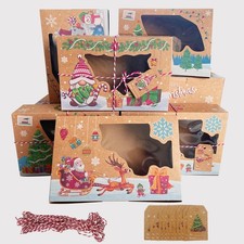 12 PCS Christmas Cookie Boxes For Gift Giving Xmas Bakery Window 9x6x3 In
