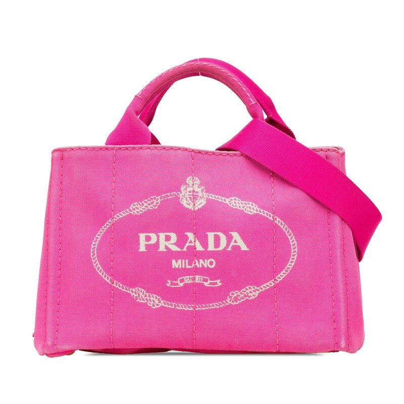 PRADA Triangle Logo Plate Mini CANAPA Handbag Shoulder Bag 2WAY B2439G Pink Canv