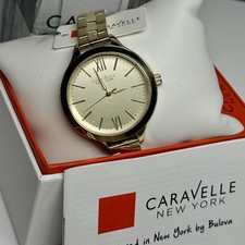 Reloj Caravelle by Bulova Mujer Tono Dorado Caja y Pulsera Esfera Romana Nuevo