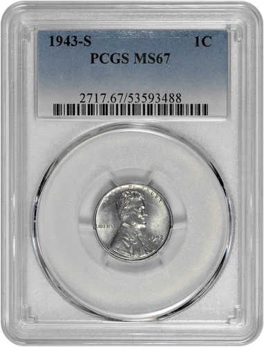 1943 S 1C Lincoln Steel Wheat Cent PCGS Graded MS 67 with New Holder