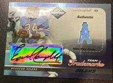 2003 Leaf Limited Earl Campbell Team Trademarks Patch Auto 8/50 Game Used Jersey