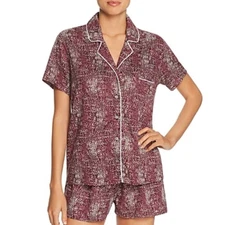 Splendid Rayon Short Sleeve Classic Pajama Set Speckled Dots Burgundy Small