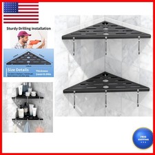 2Pack Corner Shower Shelf 10" 304 Steel 6Hooks 40Lb Drill-Mount Black