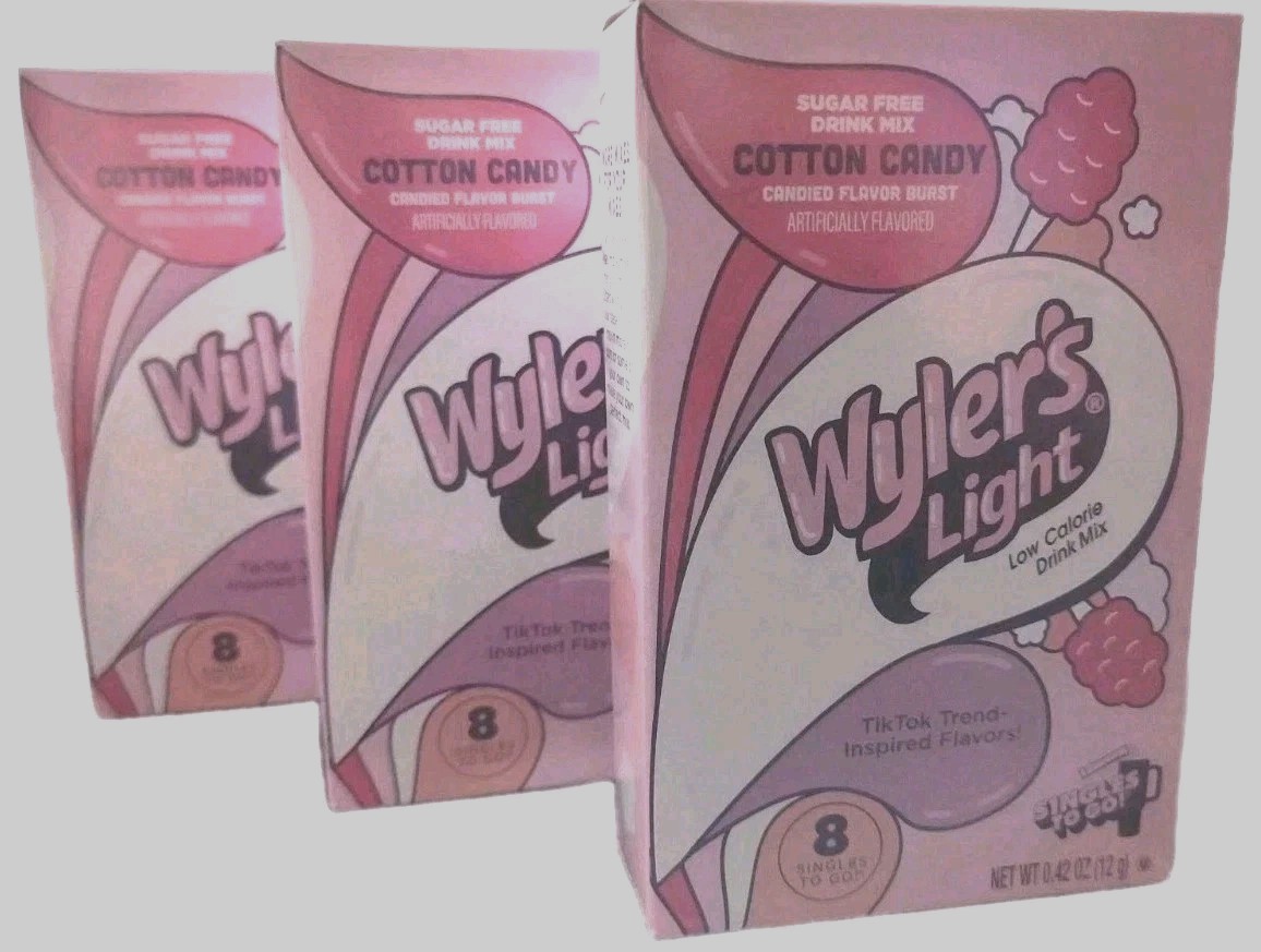 (3-Boxes) Wylers Light Tiktok Inspired COTTON CANDY Drink Mix, 8-Sticks Per Box 