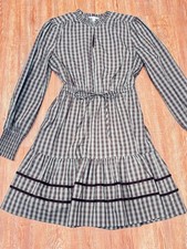 Draper James RSVP Long Sleeve Tiered Dress Plaid Black Green holiday Small
