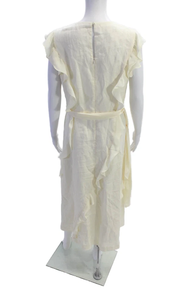 Vestido Sara Campbell Mujer Cremallera Trasera Volantes Cinturón Midi Cambio Blanco Talla 8 Foto 3 de 4