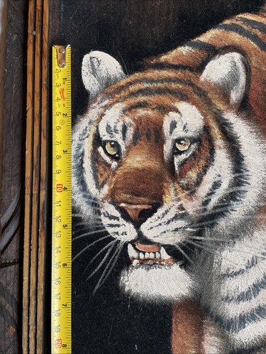 VINTAGE Signed Hand Painted Black Velvet Framed Picture - Orange Tiger- Mexico - Picture 11 of 11
