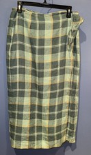 8P Linen Skirt Gree Plaid Vintage Lauren Ralph Lauren Mock Wrap