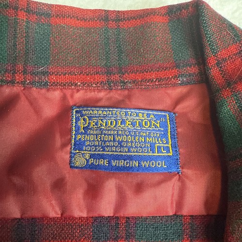 Pendleton Board Loop Flap Plaid Wool Flannel Red And Green Men’s Size Large VTG - Picture 2 of 9