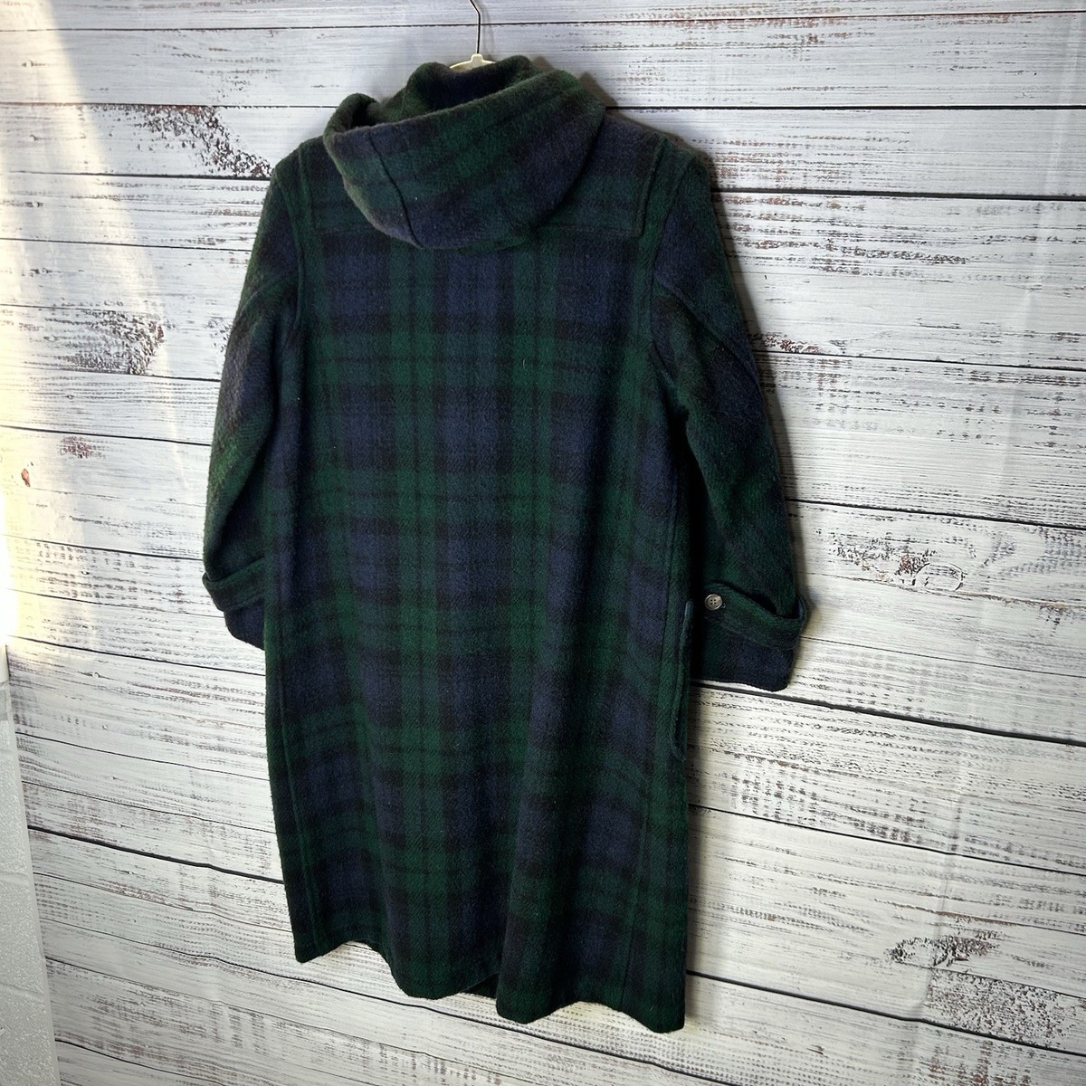 Vintage 80s Polo Ralph Lauren Hooded Wool Duffle Toggle Coat Plaid 