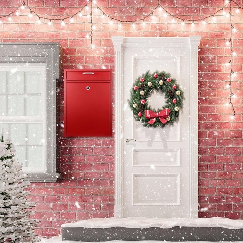 Stylish and Secure Red Metal Mailbox with Key - Effortless Wall Mount, 16x12 in - Picture 9 of 10