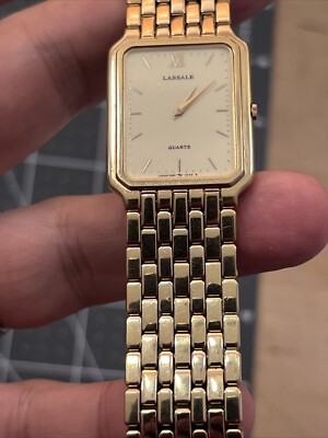 seiko lassale 1230-5849 men's or ladies watch tank gold tone cream