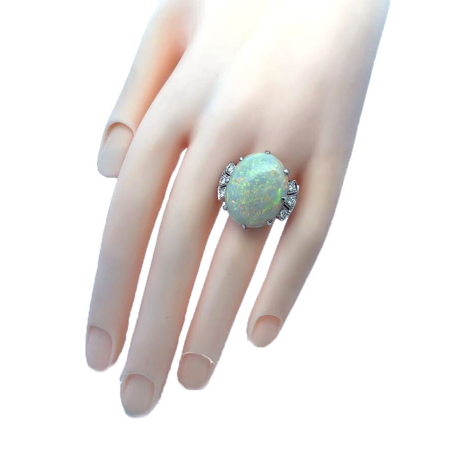 Tiffany Opal Ring Diamond Platinum Oval Top Cocktail