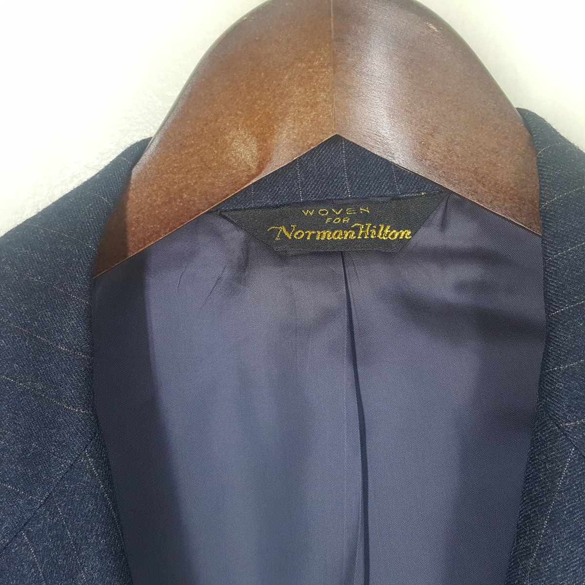 NORMAN HILTON Made In Vintage Blue Flannel Suit Btn One