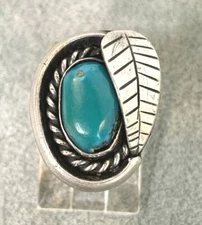 Vintage Pinkie Ring Turquoise Sterling Silver Band small child size 2