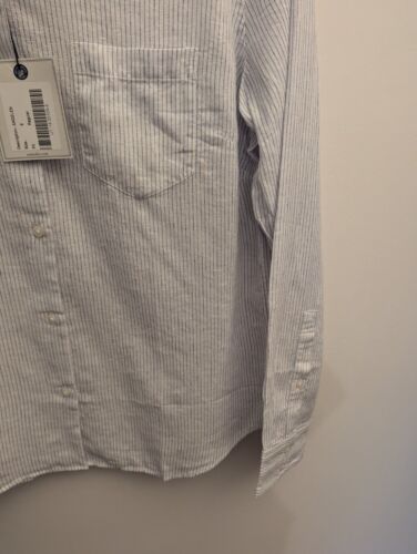 UNTUCKit Women's Size 8 Angelen Button Front Shirt White Blue Striped Linen - Picture 4 of 6