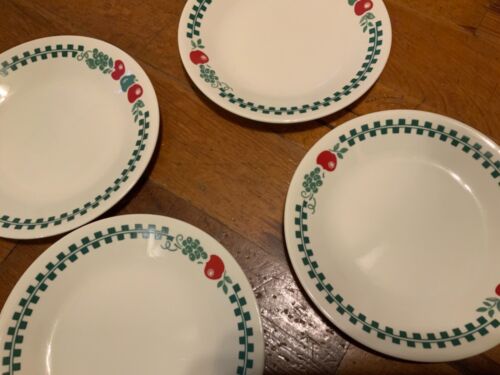 "Juego de 4 platos de pastel de postre de pan fresco Corelle FARM 6 3/4"" manzanas a cuadros verdes" - Imagen 2 de 7