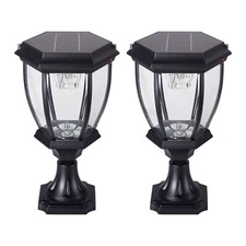 Kendal 2 Pieces Black Solar Powered LED Light Lamp w/ Glass & Waterproof Outdoor