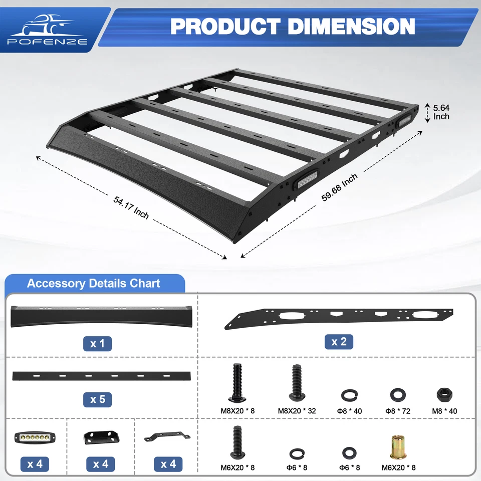 For Dodge Ram 1500 2009-2018 Super Crew Roof Rack Luggage Carrier w/ LED Lights Foto 2 de 4