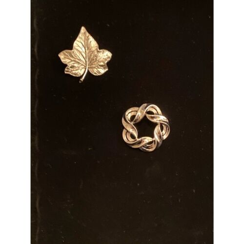 Trifari Silver Brooches Pins Maple Leaf and Circl… - image 1