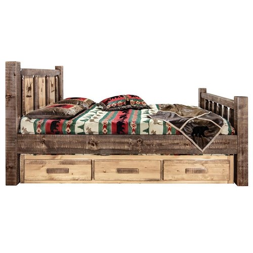 Montana Woodworks Homestead 98" Wood California King Storage Bed in Brown - Picture 4 of 8