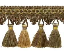 Beige Gold Green 2.75" Tassel Fringe Trim Winter Prairie [By The Yard]