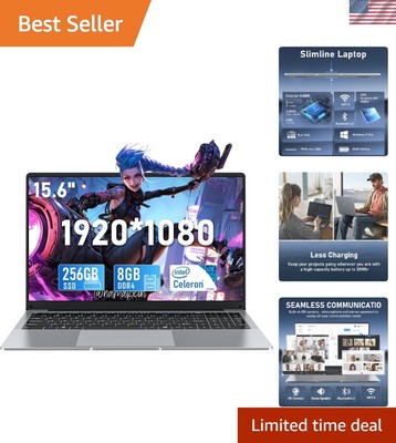 .Lightweight 15.6-Inch Laptop with 8GB RAM, 256GB SSD - Perfect for Work & Study